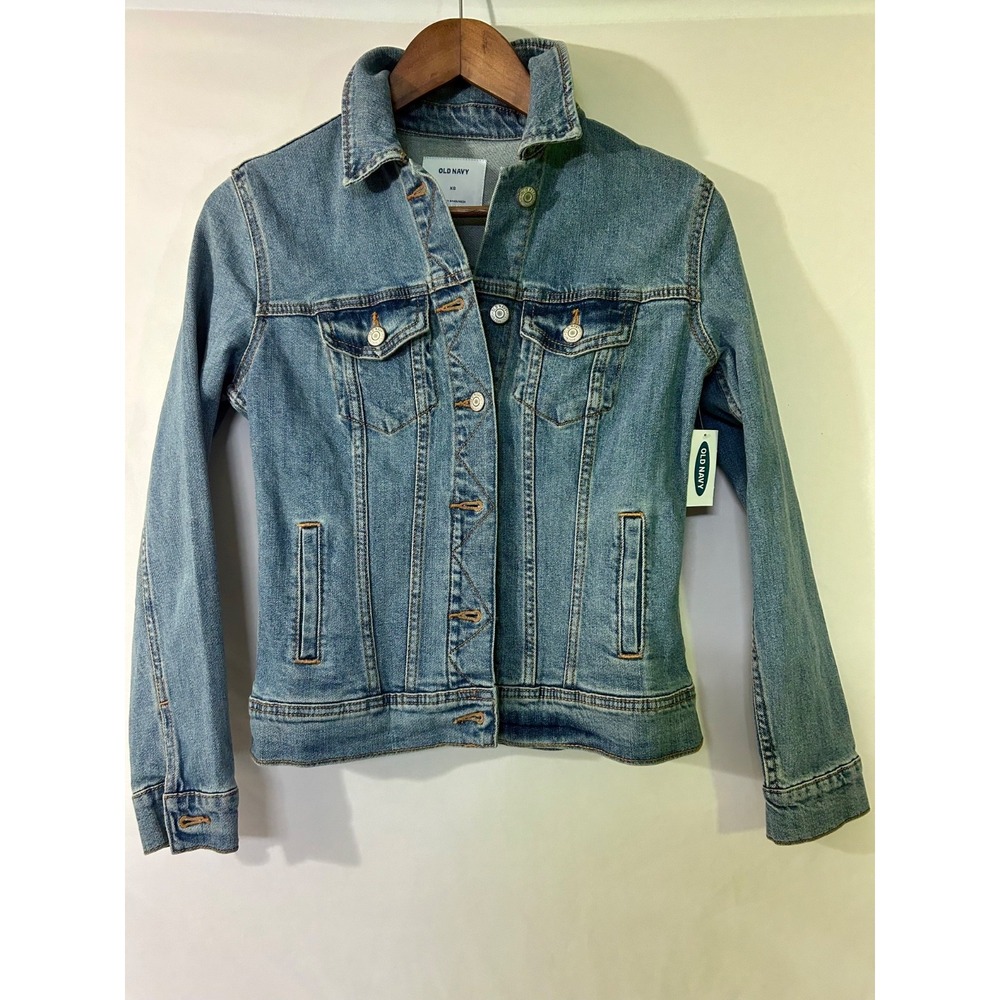 OLD NAVY Jacket Womens Classic Denim Cotton Jean Jacket Size XS Distressed NWT
